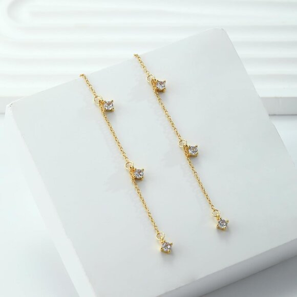 14K Gold Plated Trendy Hoop Huggie Dainty Drop Dangle-E837 Earrings for Women - Picture 6 of 7